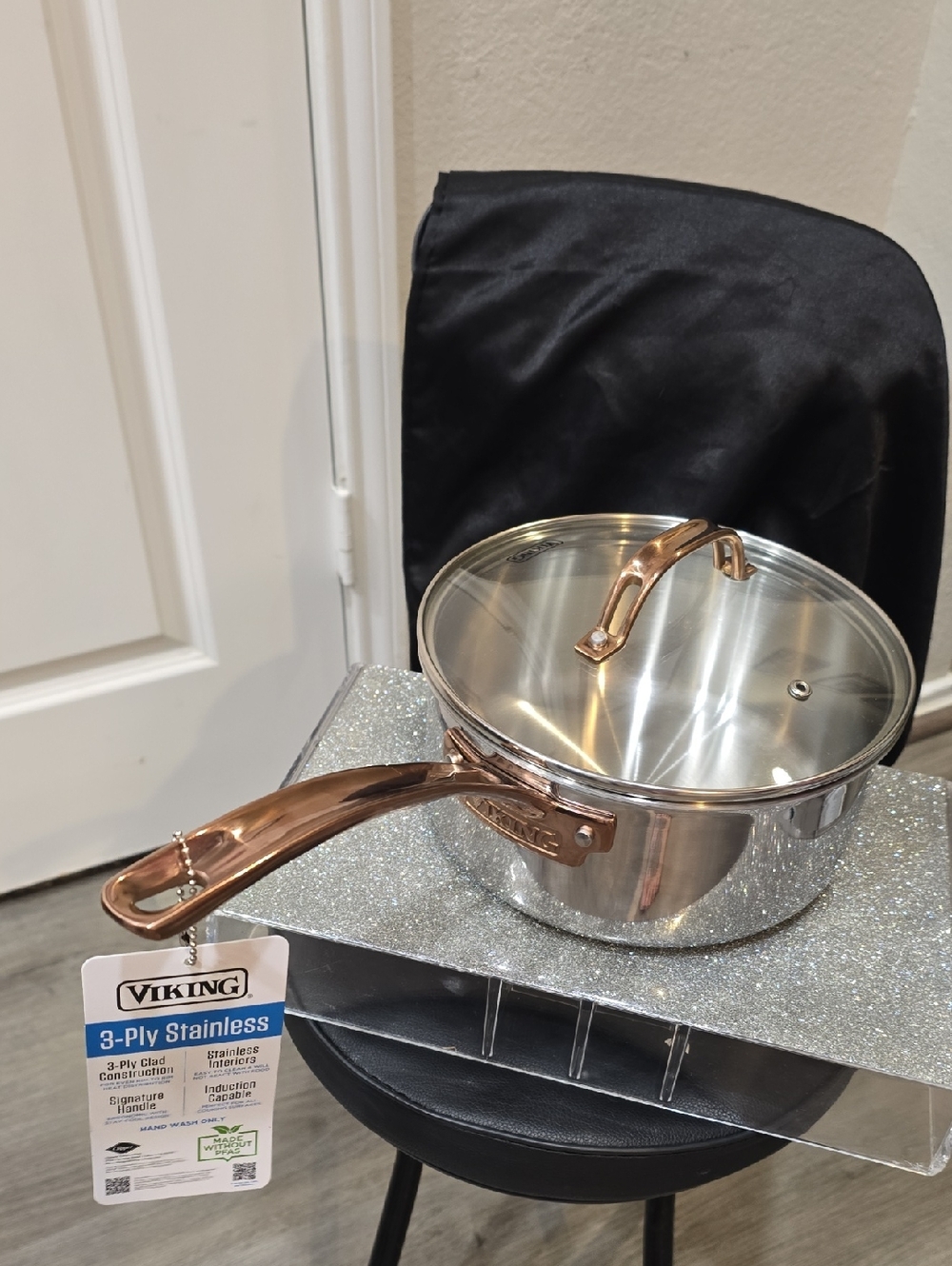 Viking 3-Ply PVD Stainless Steel 3QT Saucepan w/Lid & Copper Handle - Picture 7 of 11